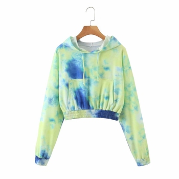 Hoodies Coat Casual Women Drawstring Hooded Sweatshirt Tie Dye Long Sleeve Hoodies Pullover Tops plus Size